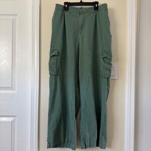 7 For All Mankind Green Linen Cargo Wide Leg Pants Sz L